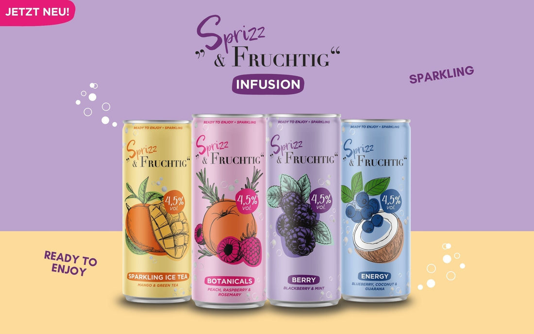 Auswahl verschiedener Sprizz & Fruchtig Infusion Dosen von WZG mit Botanicals, Energy, Berry und Sparkling Ice Tea.