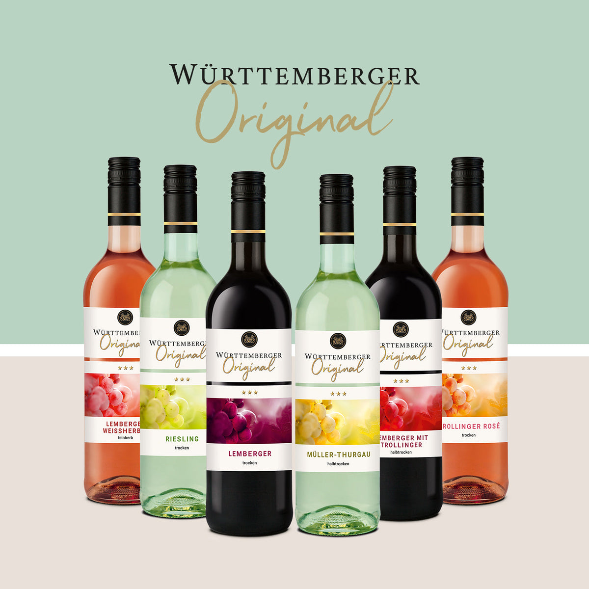 Auswahl verschiedener Weine der Serie Württemberger Original von WZG.