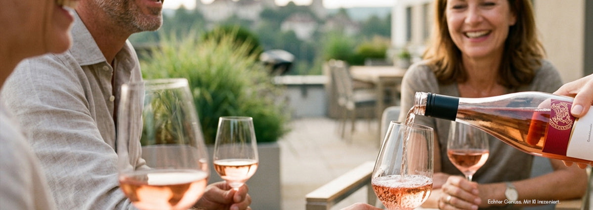 Gesellige Runde unter Freunden, die gemeinsam mit WZG Rosewein anstoßen.