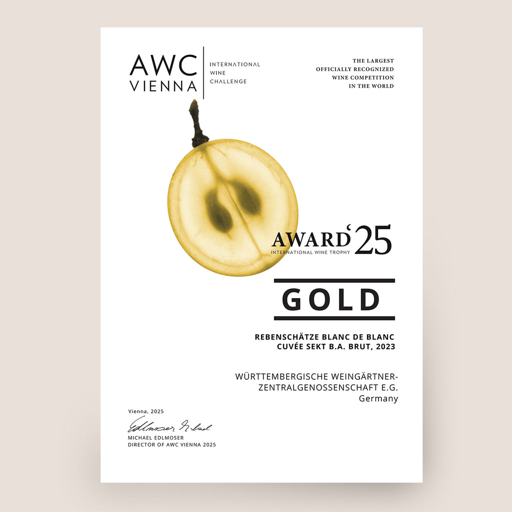 AWC Vienna Gold-Auszeichnung 2025 für einen Rebenschätze Wein der WZG.