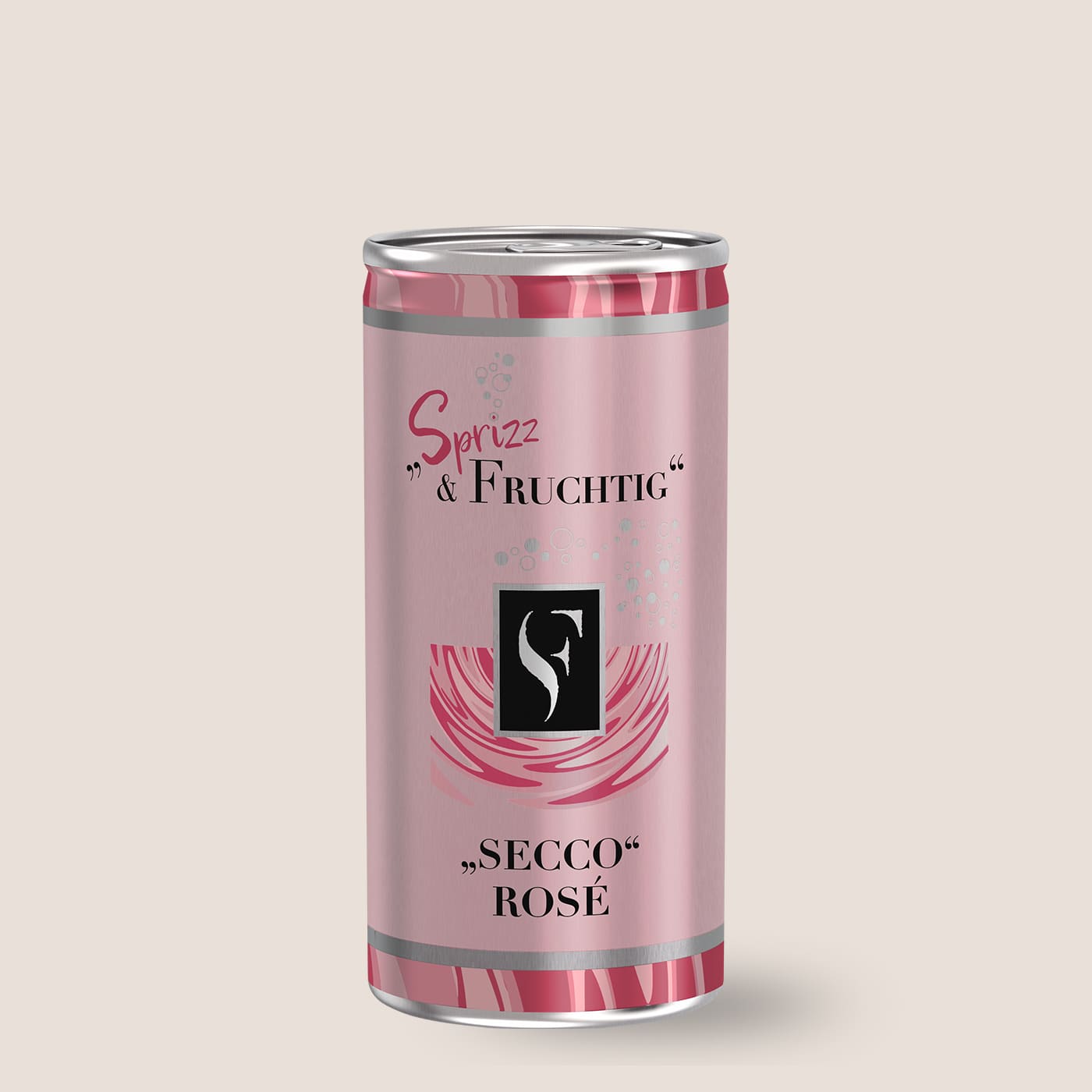 Sprizz & Fruchtig Secco Rose Dose der WZG vor hellem Hintergrund.