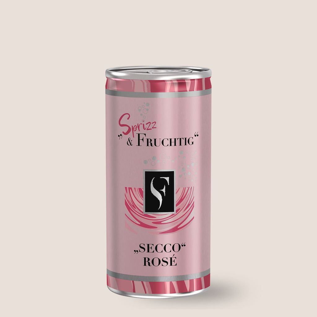 Sprizz & Fruchtig Secco Rose Dose der WZG vor hellem Hintergrund.
