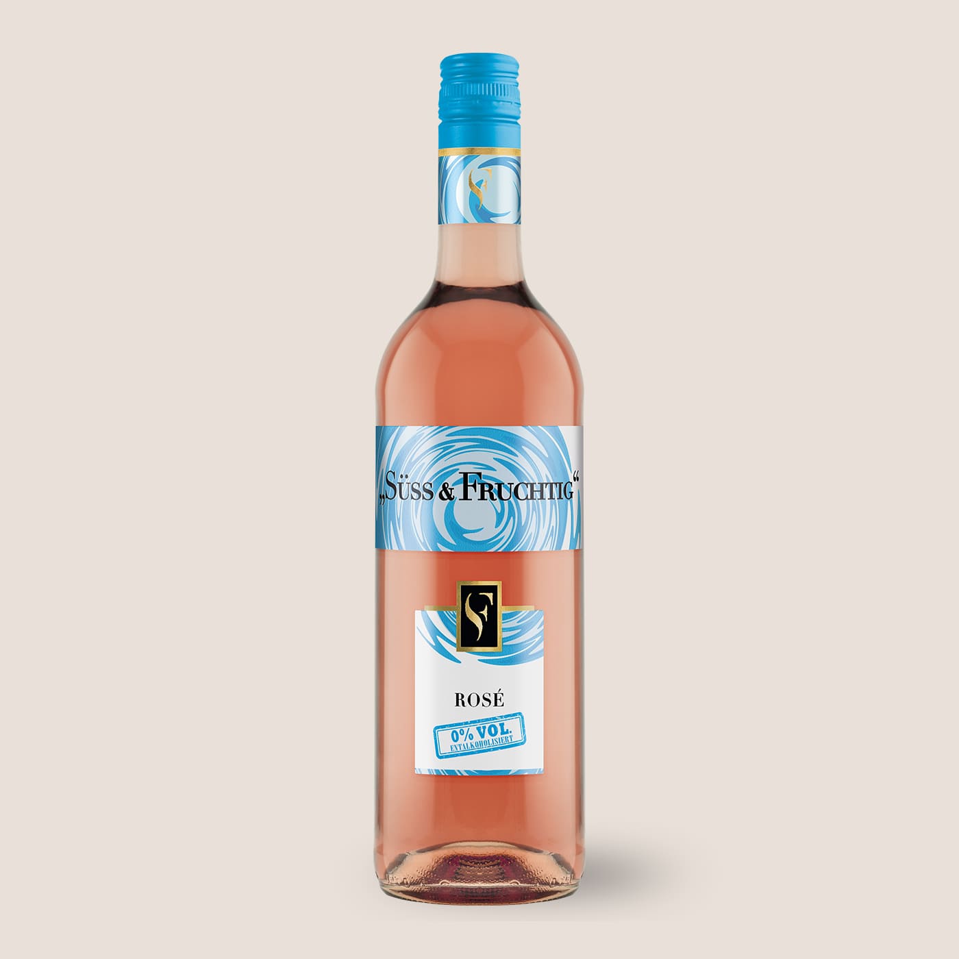 Süss & Fruchtig 0,0% VOL. Rosé von WZG in der Flasche vor hellem Hintergrund.