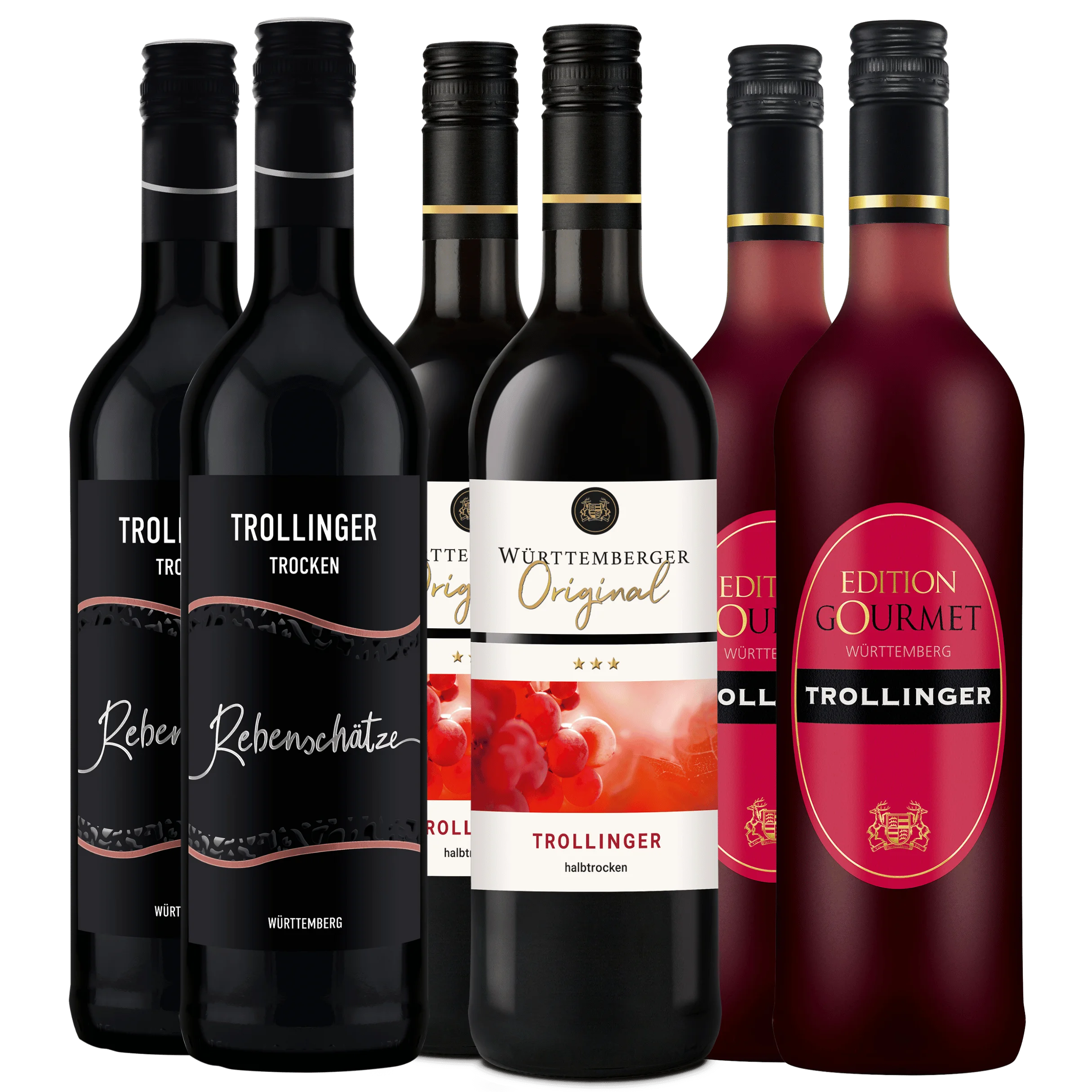 Rotwein-Paket mit 6 Flaschen der Sorte Trollinger aus dem WZG Weinshop
