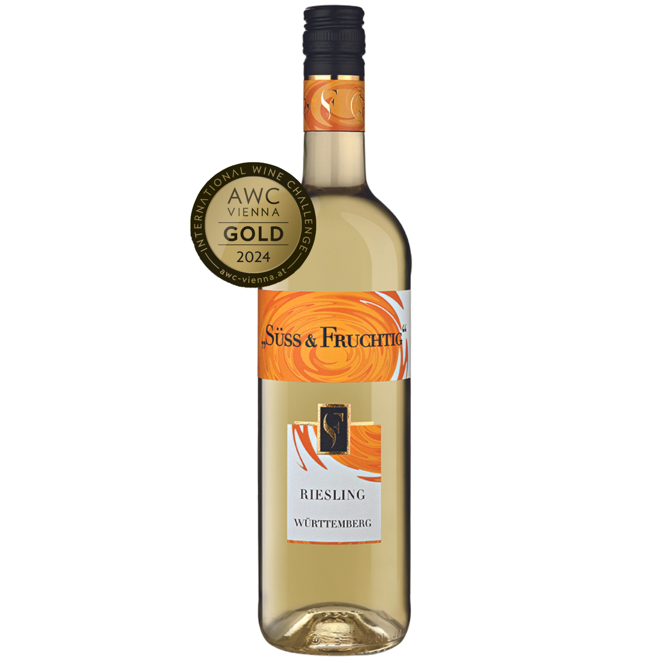 Weißweinflasche Süss und Fruchtig der Rebsorte Riesling mit AWC Goldauszeichnung aus dem WZG Weinshop WZG Weißwein Süss und Fruchtig Riesling mit AWC Gold