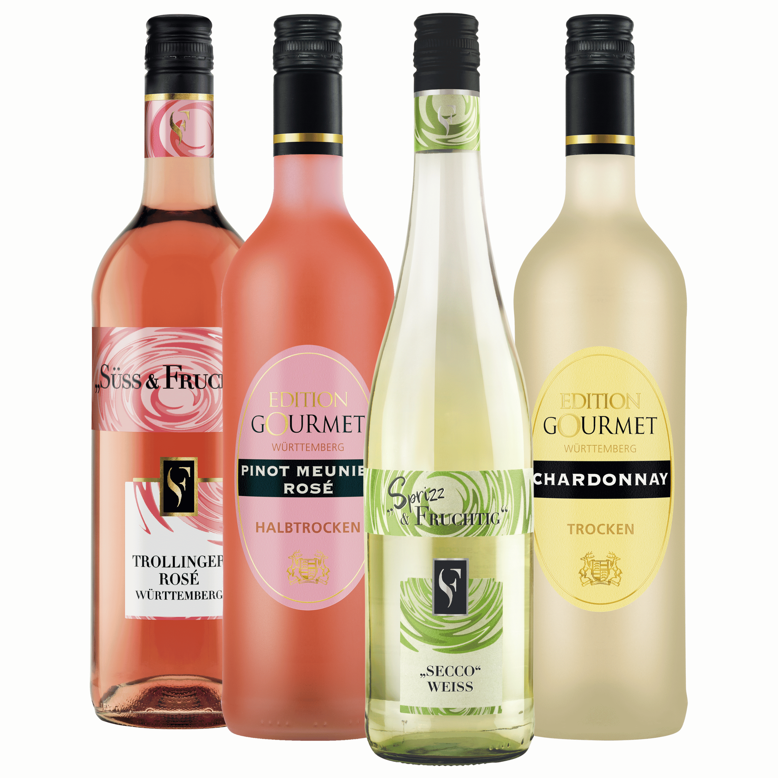 Weinpaket mit 4 Flaschen der Sorten weiß und rosé aus dem WZG Weinshop