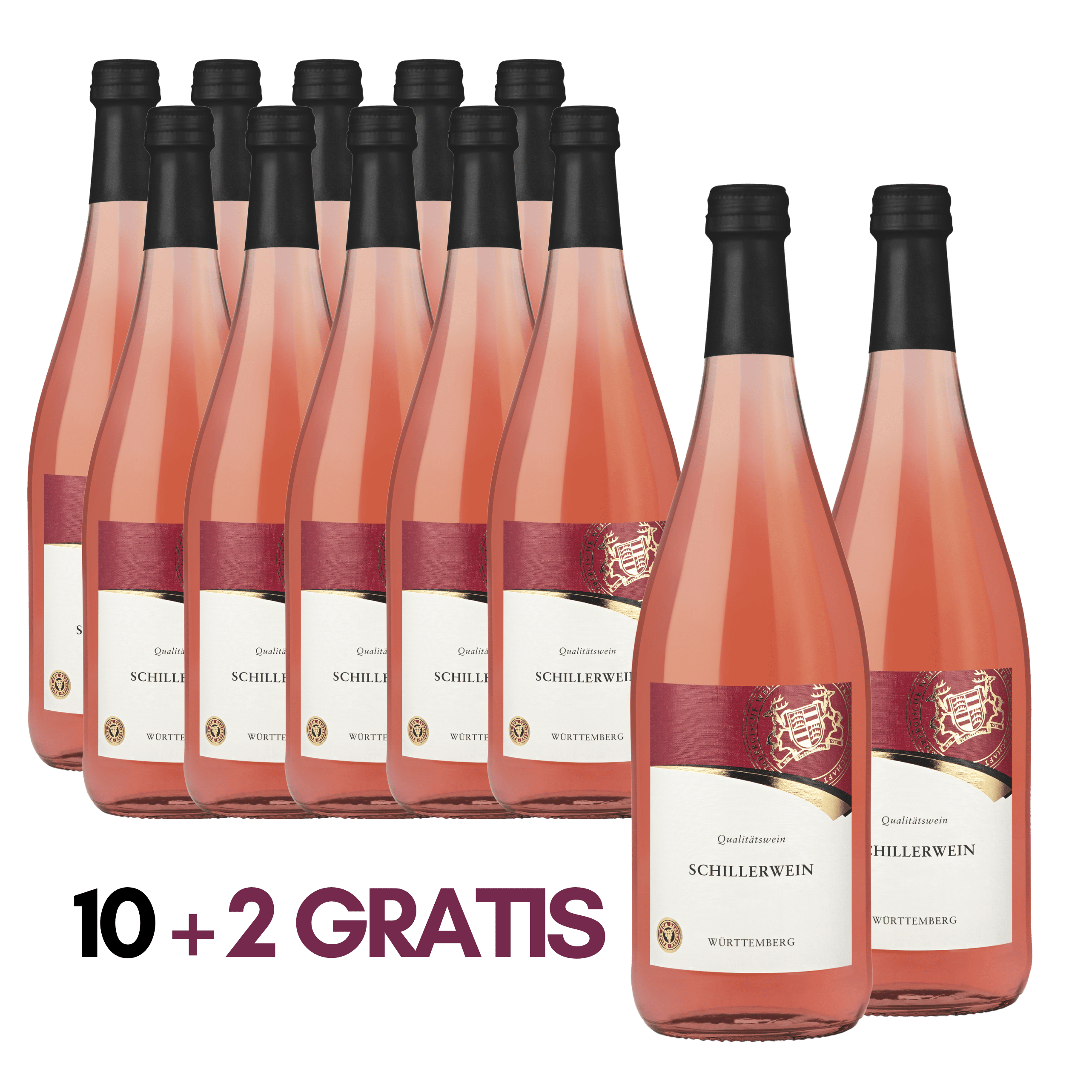 Zehn plus zwei Roséwein Literflaschen der Sorte Schillerwein WZG Schillerwein Literflaschenpaket