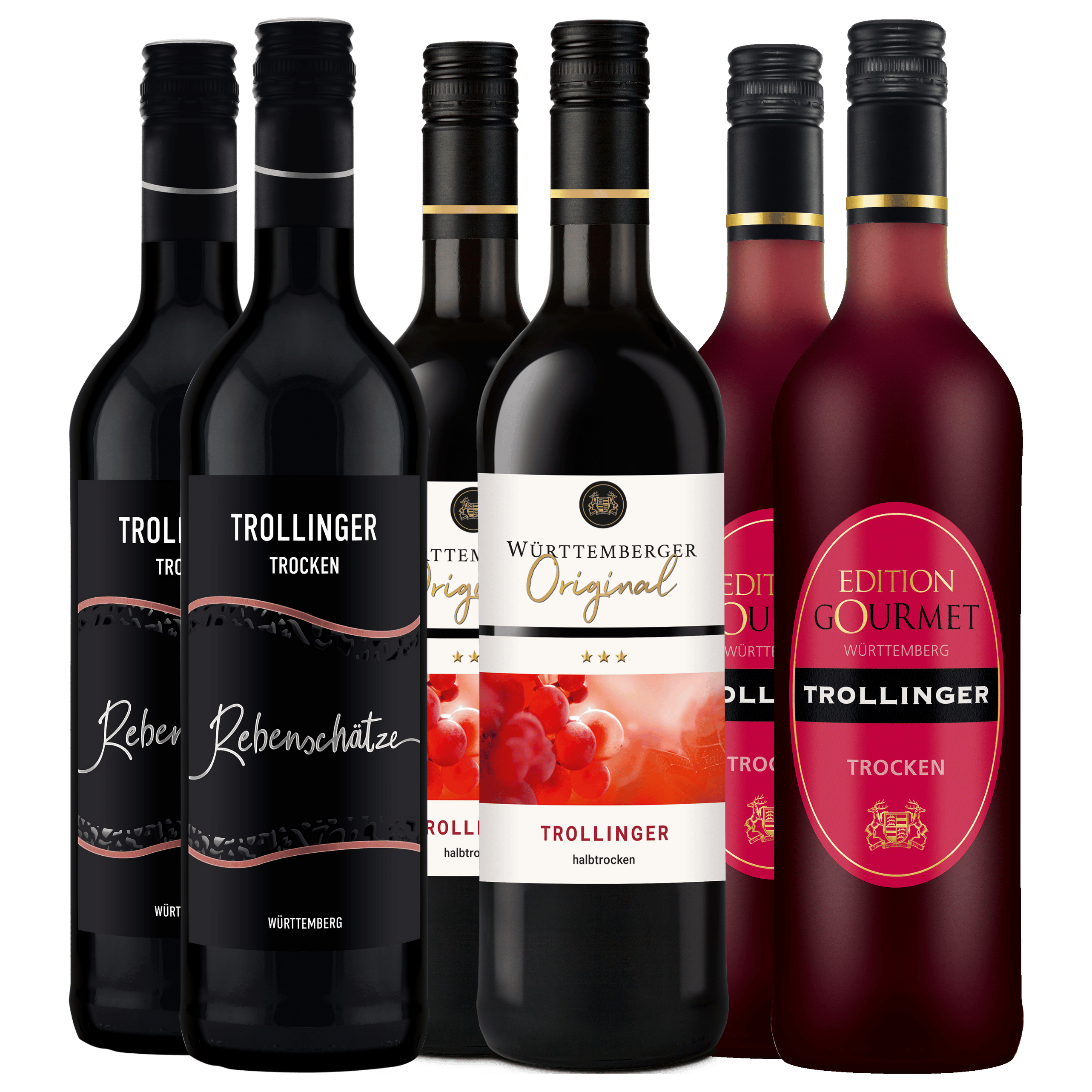 Rotwein-Paket mit 6 Flaschen der Sorte Trollinger aus dem WZG Weinshop