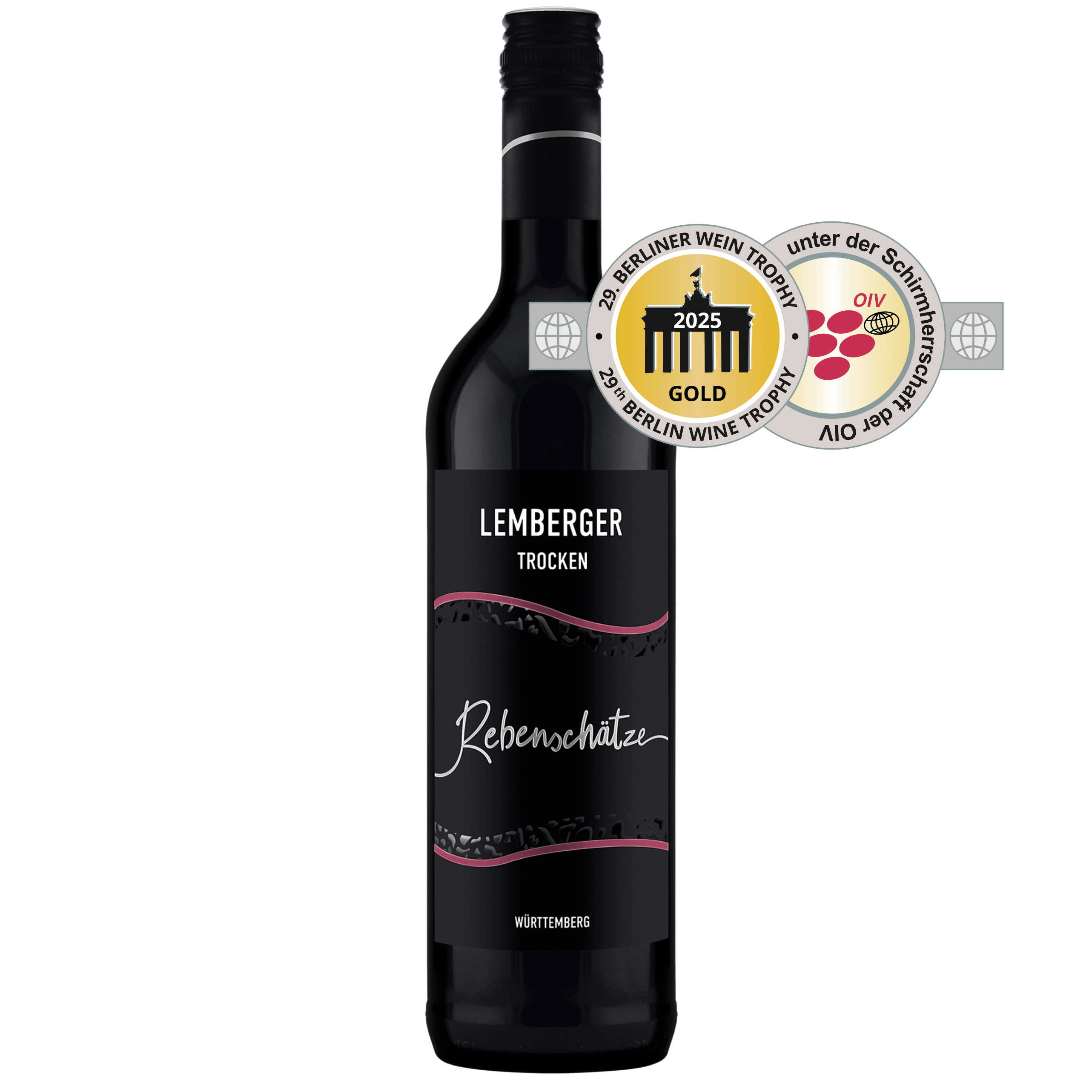 Rotweinflasche Rebenschätze der Rebsorte Lemberger mit Goldauszeichnung aus dem WZG Weinshop